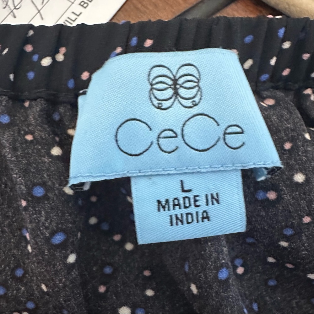 CeCe Women’s Black Long Sleeve Blouse with Blue & White Polka Dot Print – Size L - Picture 6 of 7